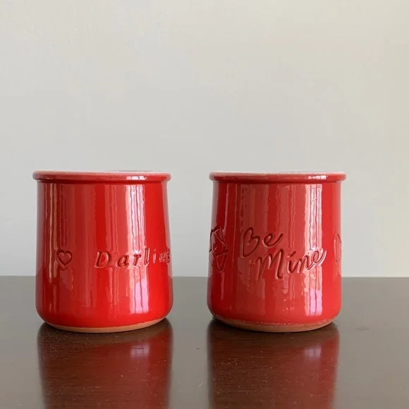 La Fermière Red Ceramic Jars - 1 “Be Mine” + 1 “Darling” - Picture 1 of 6